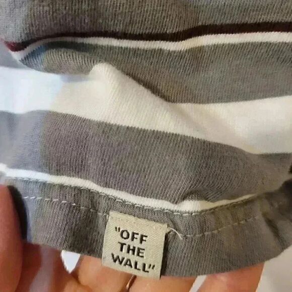 Vans Men's Gray/White/Purple & Brown Color Striped Cotton T-Shirt - Picture 3 of 11